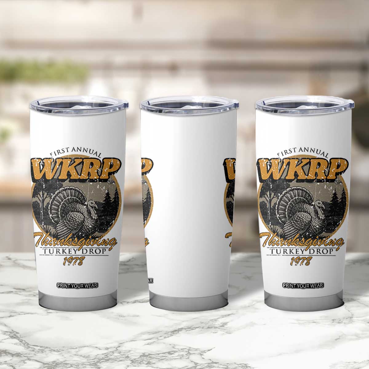 Retro WKRP Thanksgiving Turkey Drop 1978 Tumbler Cup Distressed Vintage Holiday TS02 Print Your Wear