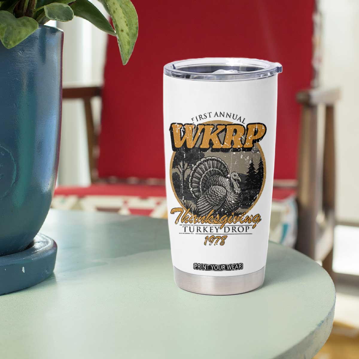 Retro WKRP Thanksgiving Turkey Drop 1978 Tumbler Cup Distressed Vintage Holiday TS02 Print Your Wear