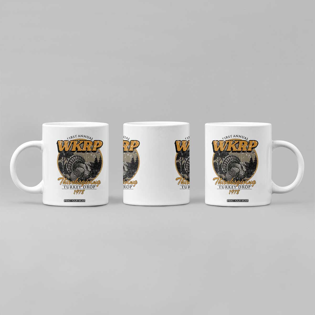 Retro WKRP Thanksgiving Turkey Drop 1978 Coffee Mug Distressed Vintage Holiday TS02 Print Your Wear
