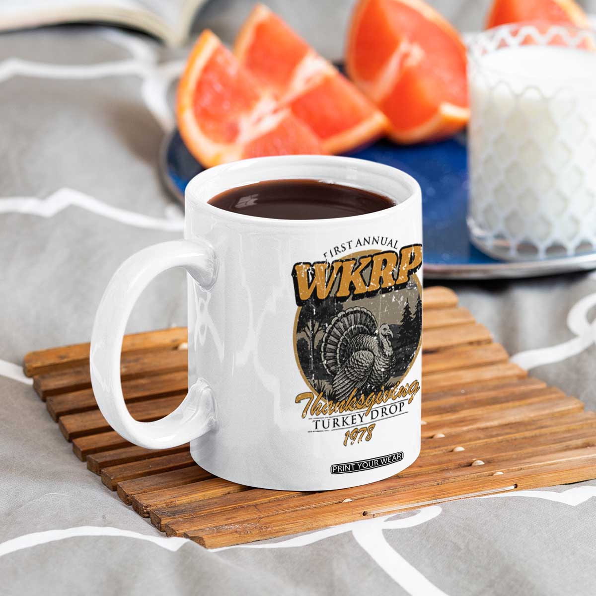 Retro WKRP Thanksgiving Turkey Drop 1978 Coffee Mug Distressed Vintage Holiday TS02 Print Your Wear