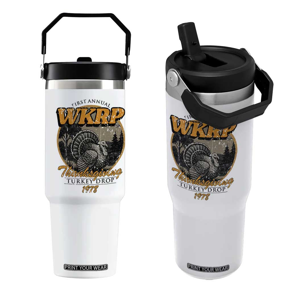 Retro WKRP Thanksgiving Turkey Drop 1978 Flip Straw Tumbler Distressed Vintage Holiday TS02 One Size: 30 oz White Print Your Wear
