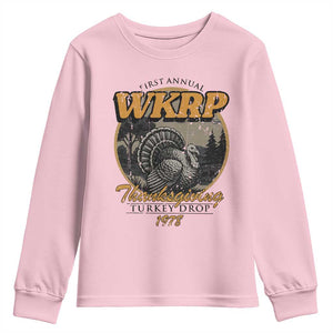 Retro WKRP Thanksgiving Turkey Drop 1978 Youth Sweatshirt Distressed Vintage Holiday TS02 Light Pink Print Your Wear