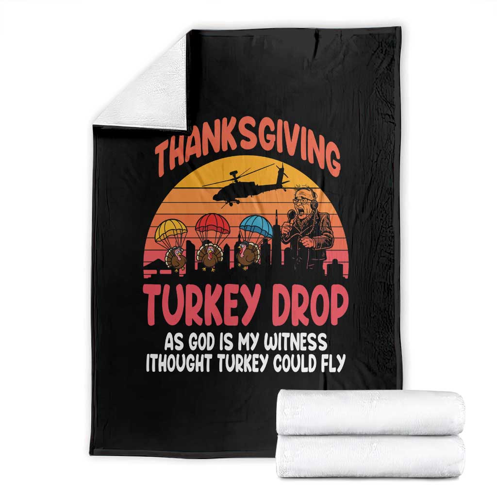 Retro Thanksgiving Turkey Drop Throw Blanket Parachuting Turkeys Funny 70s Parody TS02 Black Print Your Wear