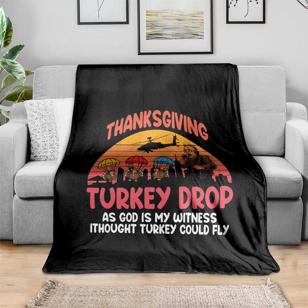 Retro Thanksgiving Turkey Drop Throw Blanket Parachuting Turkeys Funny 70s Parody TS02 Print Your Wear