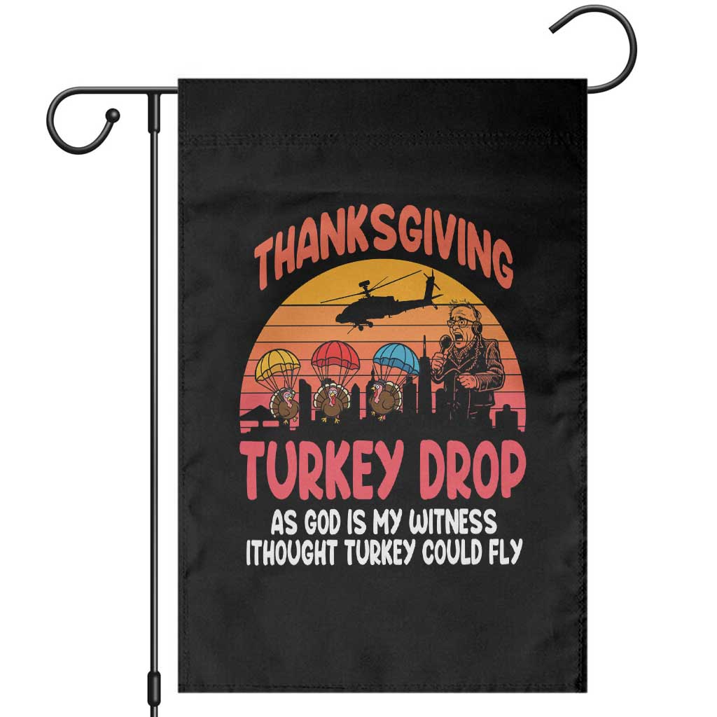 Retro Thanksgiving Turkey Drop Garden Flag Parachuting Turkeys Funny 70s Parody TS02 Black Print Your Wear