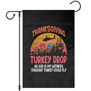 Retro Thanksgiving Turkey Drop Garden Flag Parachuting Turkeys Funny 70s Parody TS02 Black Print Your Wear