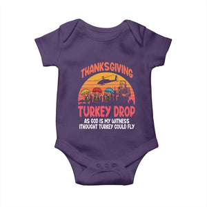 Retro Thanksgiving Turkey Drop Baby Onesie Parachuting Turkeys Funny 70s Parody TS02 Purple Print Your Wear