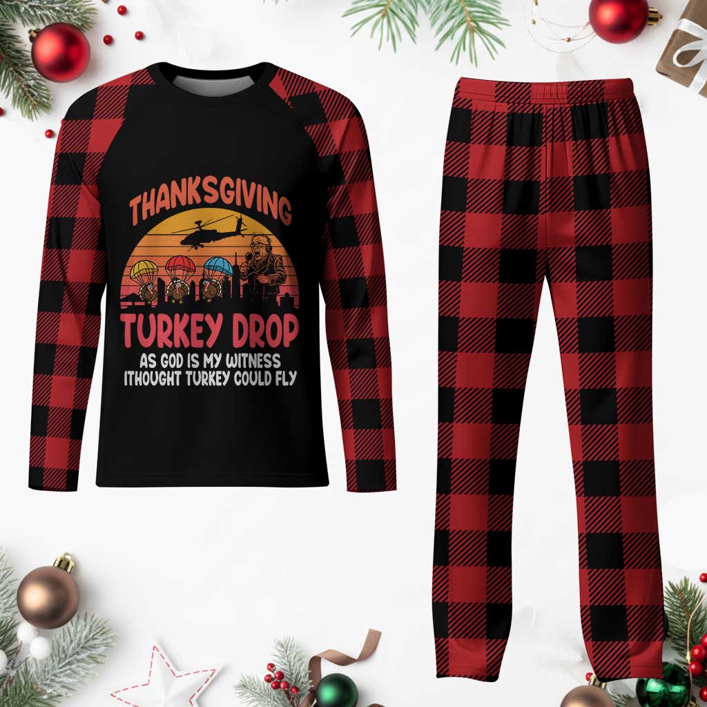 Retro Thanksgiving Turkey Drop Plaid Pajama Set Parachuting Turkeys Funny 70s Parody TS02 Buffalo Plaid Print Your Wear