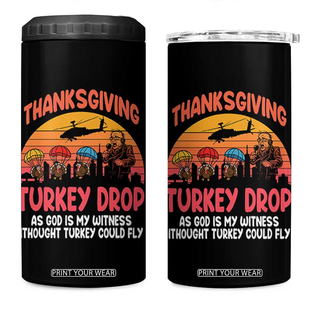 Retro Thanksgiving Turkey Drop 4 in 1 Can Cooler Tumbler Parachuting Turkeys Funny 70s Parody TS02 One Size: 16 oz Black Print Your Wear