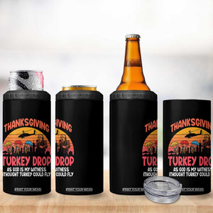 Retro Thanksgiving Turkey Drop 4 in 1 Can Cooler Tumbler Parachuting Turkeys Funny 70s Parody TS02 Print Your Wear