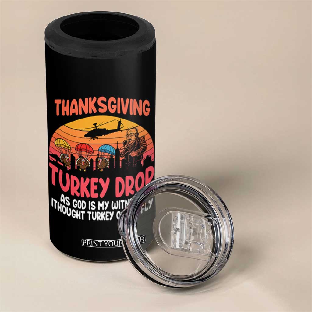 Retro Thanksgiving Turkey Drop 4 in 1 Can Cooler Tumbler Parachuting Turkeys Funny 70s Parody TS02 Print Your Wear