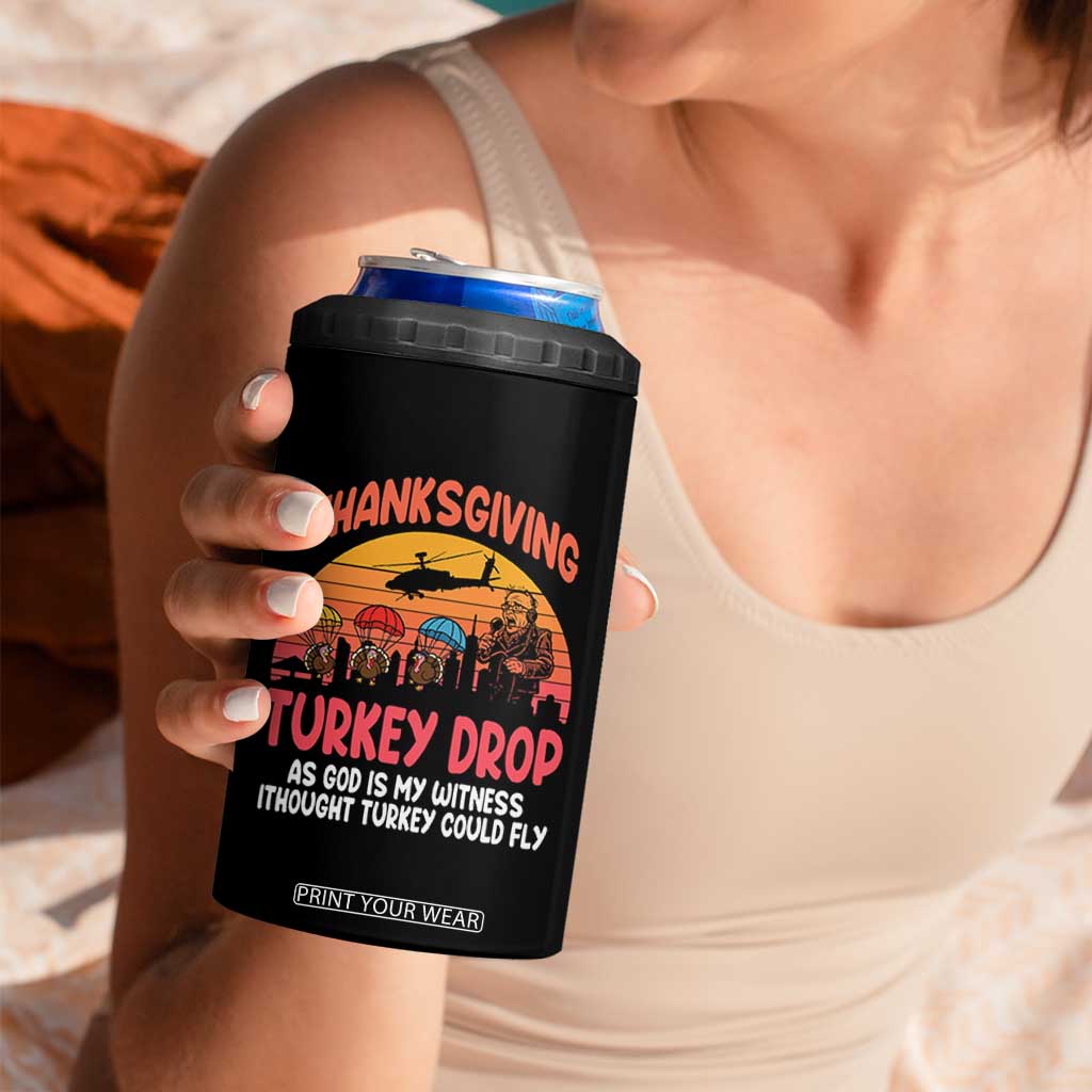 Retro Thanksgiving Turkey Drop 4 in 1 Can Cooler Tumbler Parachuting Turkeys Funny 70s Parody TS02 Print Your Wear