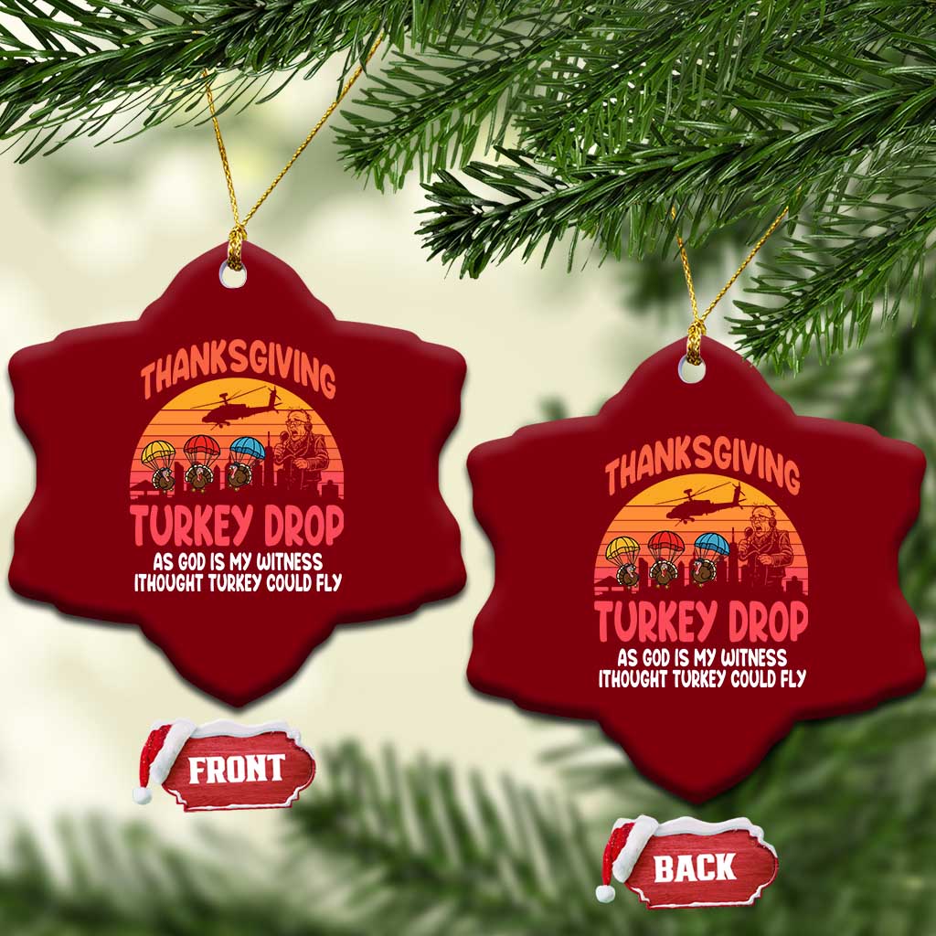 Retro Thanksgiving Turkey Drop Ceramic Ornament Parachuting Turkeys Funny 70s Parody TS02 Print Your Wear