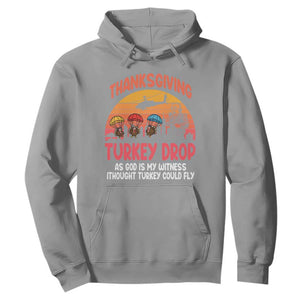 Retro Thanksgiving Turkey Drop Hoodie Parachuting Turkeys Funny 70s Parody TS02 Sport Gray Print Your Wear