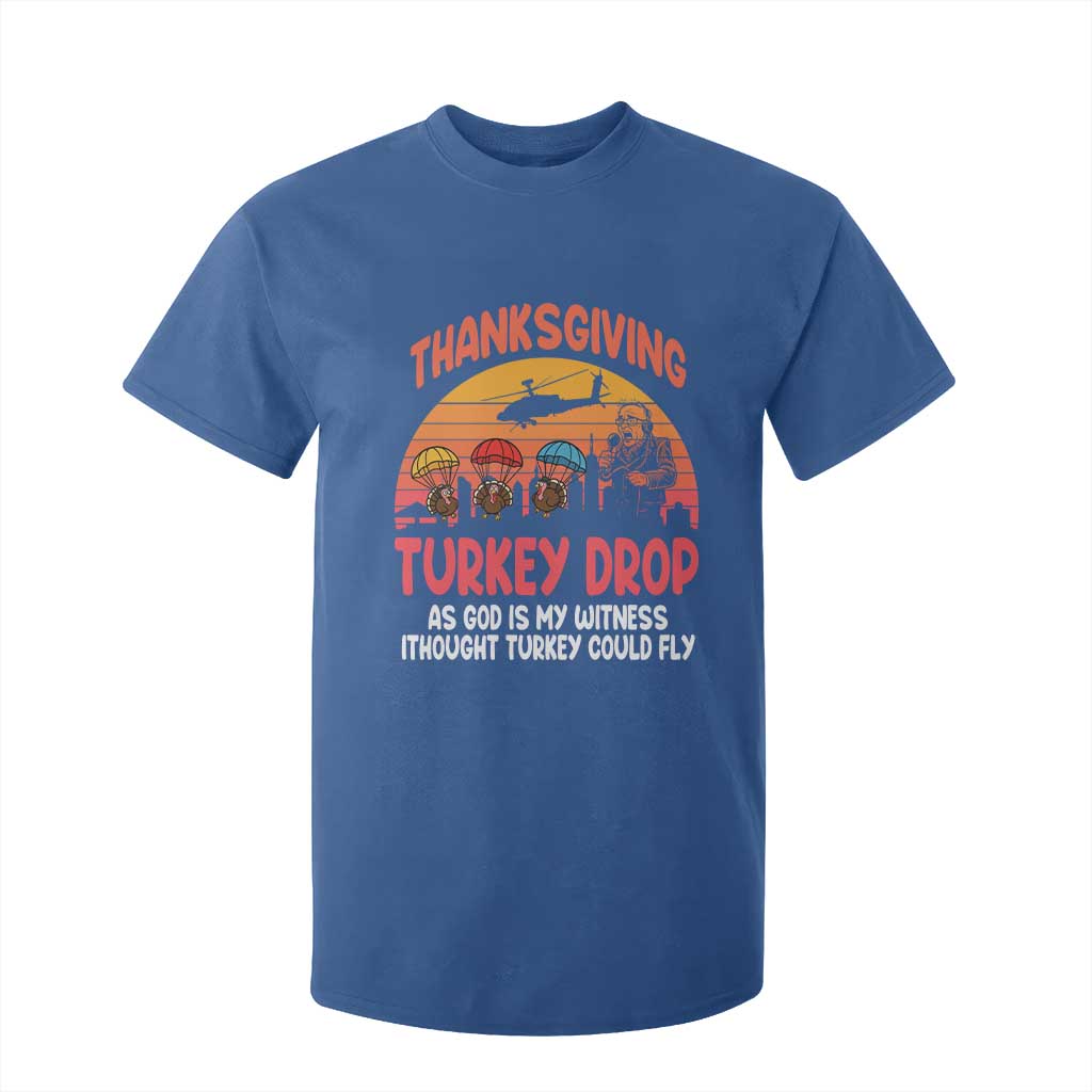 Retro Thanksgiving Turkey Drop T Shirt For Kid Parachuting Turkeys Funny 70s Parody TS02 Royal Blue Print Your Wear