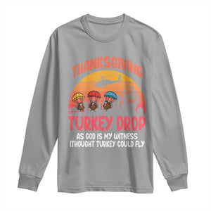 Retro Thanksgiving Turkey Drop Long Sleeve Shirt Parachuting Turkeys Funny 70s Parody TS02 Sport Gray Print Your Wear