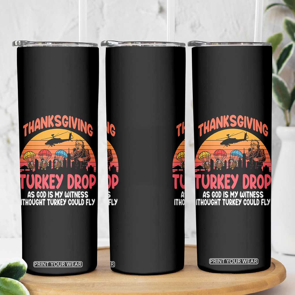 Retro Thanksgiving Turkey Drop Skinny Tumbler Parachuting Turkeys Funny 70s Parody TS02 Print Your Wear