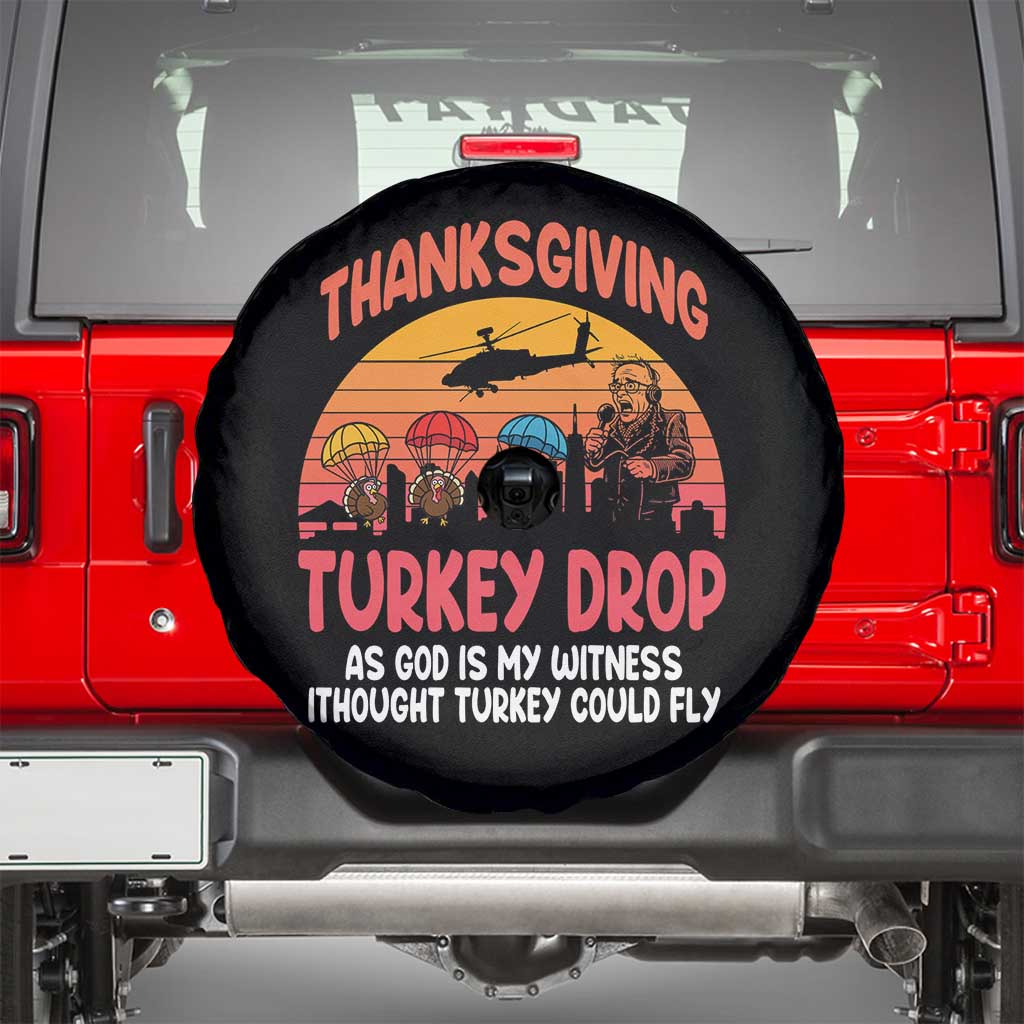 Retro Thanksgiving Turkey Drop Spare Tire Cover Parachuting Turkeys Funny 70s Parody TS02 Black Print Your Wear