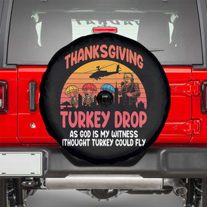 Retro Thanksgiving Turkey Drop Spare Tire Cover Parachuting Turkeys Funny 70s Parody TS02 Black Print Your Wear