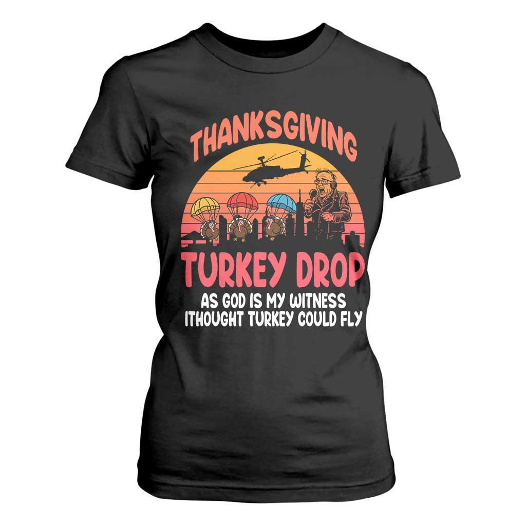 Retro Thanksgiving Turkey Drop T Shirt For Women Parachuting Turkeys Funny 70s Parody TS02 Black Print Your Wear