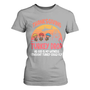 Retro Thanksgiving Turkey Drop T Shirt For Women Parachuting Turkeys Funny 70s Parody TS02 Sport Gray Print Your Wear