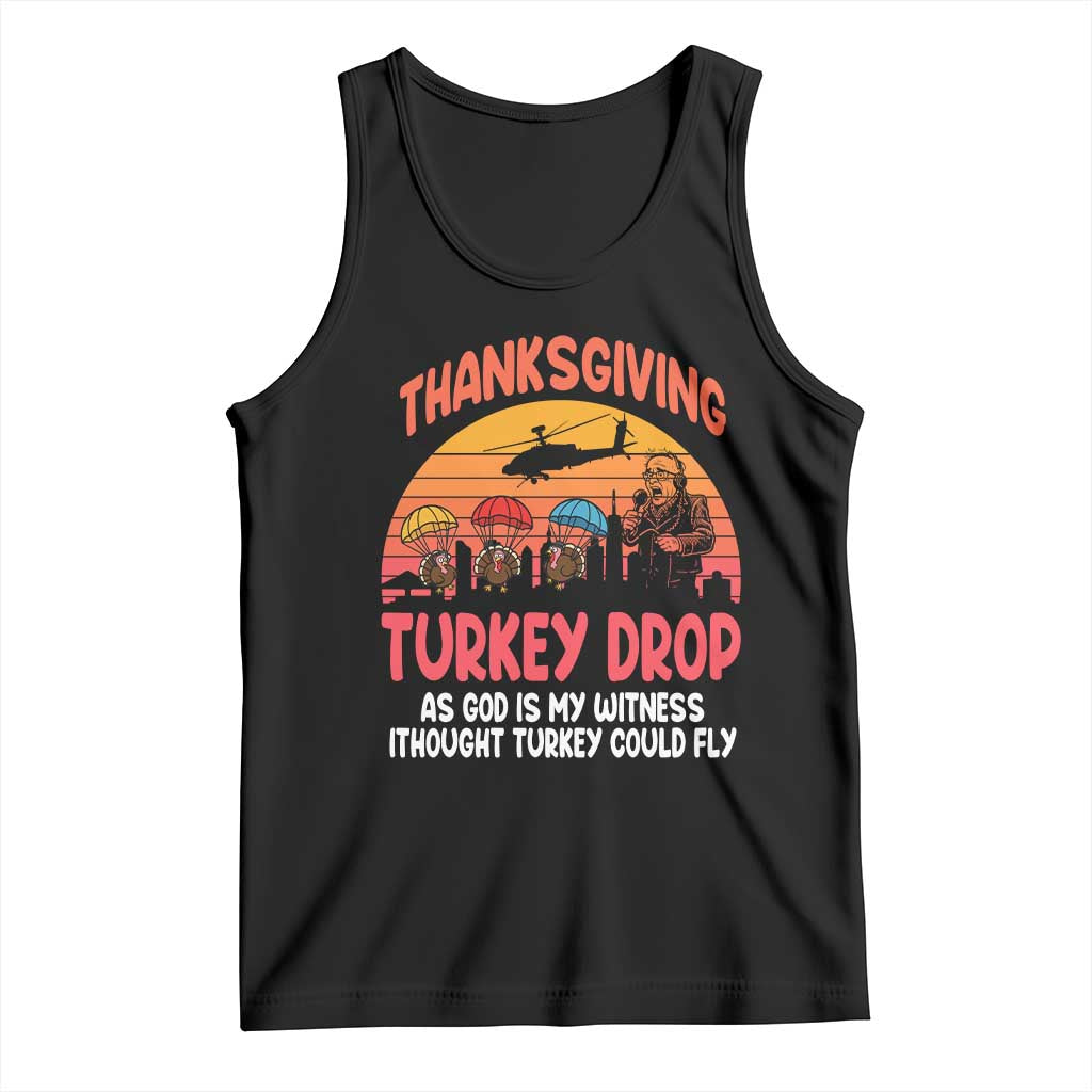 Retro Thanksgiving Turkey Drop Tank Top Parachuting Turkeys Funny 70s Parody TS02 Black Print Your Wear