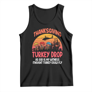 Retro Thanksgiving Turkey Drop Tank Top Parachuting Turkeys Funny 70s Parody TS02 Black Print Your Wear