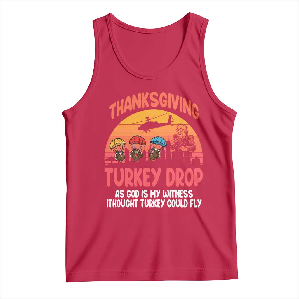 Retro Thanksgiving Turkey Drop Tank Top Parachuting Turkeys Funny 70s Parody TS02 Red Print Your Wear