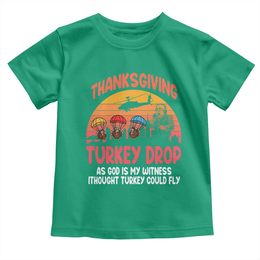 Retro Thanksgiving Turkey Drop Toddler T Shirt Parachuting Turkeys Funny 70s Parody TS02 Irish Green Print Your Wear