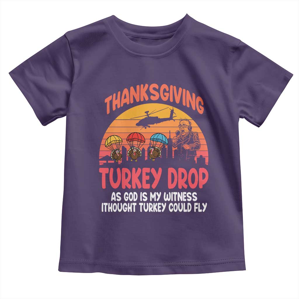 Retro Thanksgiving Turkey Drop Toddler T Shirt Parachuting Turkeys Funny 70s Parody TS02 Purple Print Your Wear