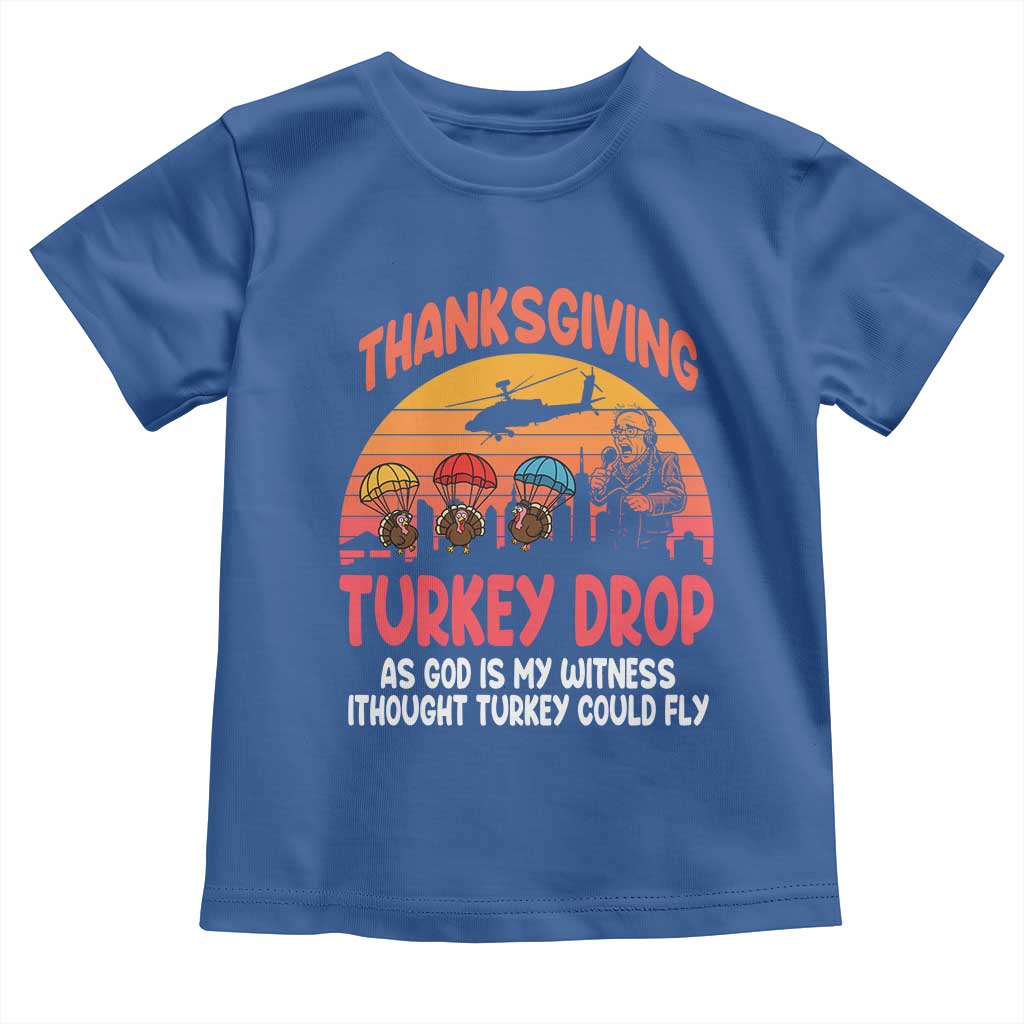 Retro Thanksgiving Turkey Drop Toddler T Shirt Parachuting Turkeys Funny 70s Parody TS02 Royal Blue Print Your Wear