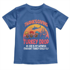 Retro Thanksgiving Turkey Drop Toddler T Shirt Parachuting Turkeys Funny 70s Parody TS02 Royal Blue Print Your Wear