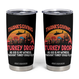 Retro Thanksgiving Turkey Drop Tumbler Cup Parachuting Turkeys Funny 70s Parody TS02 Black Print Your Wear