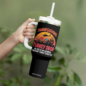 Retro Thanksgiving Turkey Drop Tumbler With Handle Parachuting Turkeys Funny 70s Parody TS02 Print Your Wear