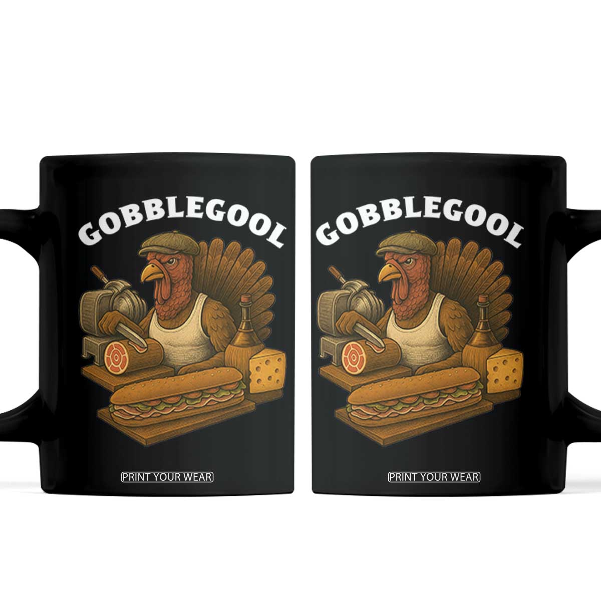 Gobblegool Funny Thanksgiving Coffee Mug Italian Turkey Deli Humor Sub Sandwich TS02 Black Print Your Wear