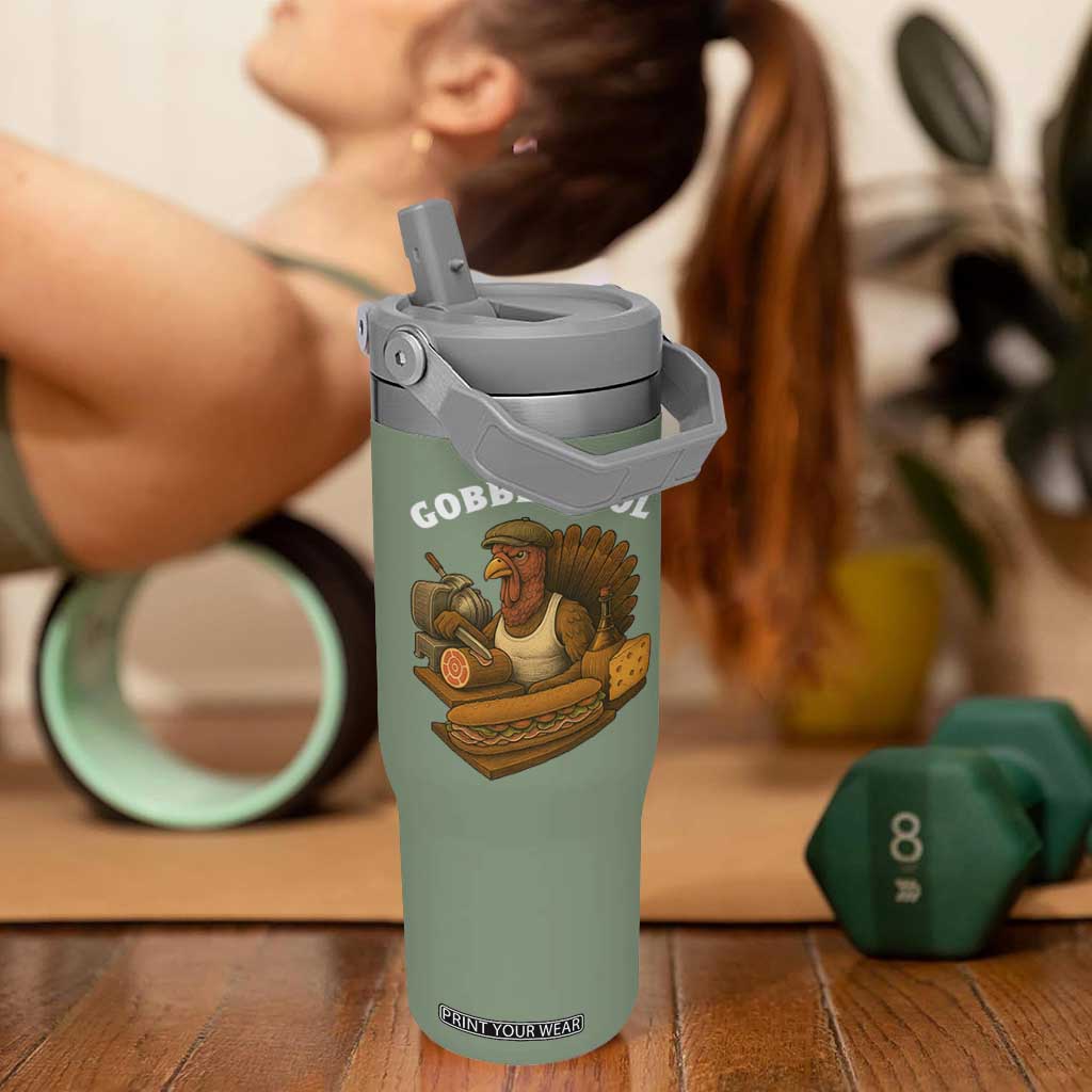 Gobblegool Funny Thanksgiving Flip Straw Tumbler Italian Turkey Deli Humor Sub Sandwich TS02 One Size: 30 oz Moss Green Print Your Wear