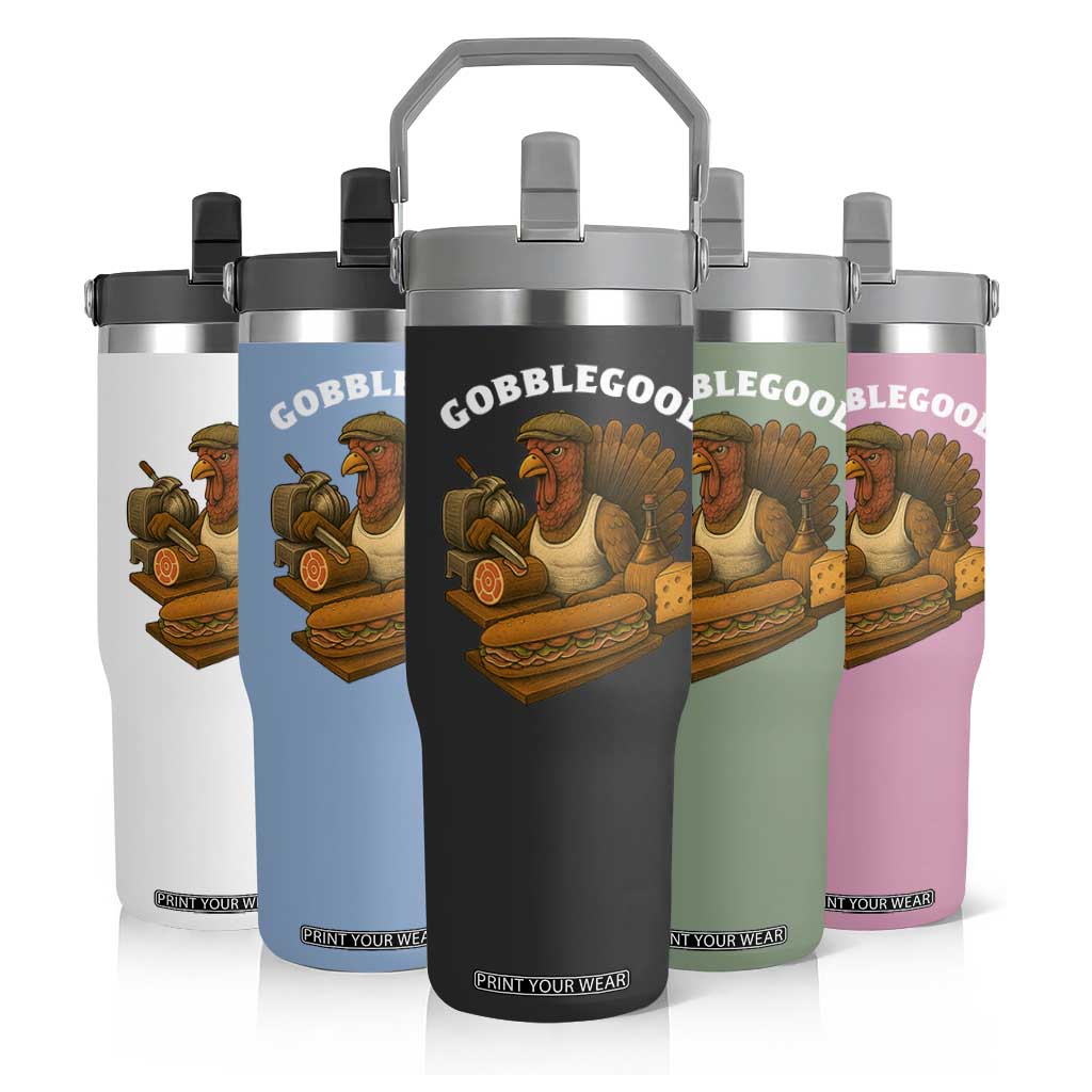 Gobblegool Funny Thanksgiving Flip Straw Tumbler Italian Turkey Deli Humor Sub Sandwich TS02 Print Your Wear