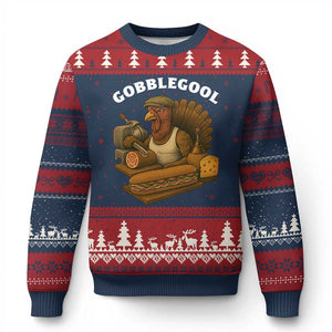 Gobblegool Funny Thanksgiving Ugly Christmas Sweater Italian Turkey Deli Humor Sub Sandwich TS02 Navy Red Print Your Wear