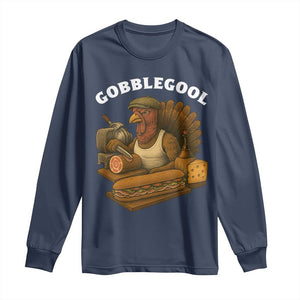 Gobblegool Funny Thanksgiving Long Sleeve Shirt Italian Turkey Deli Humor Sub Sandwich TS02 Navy Print Your Wear