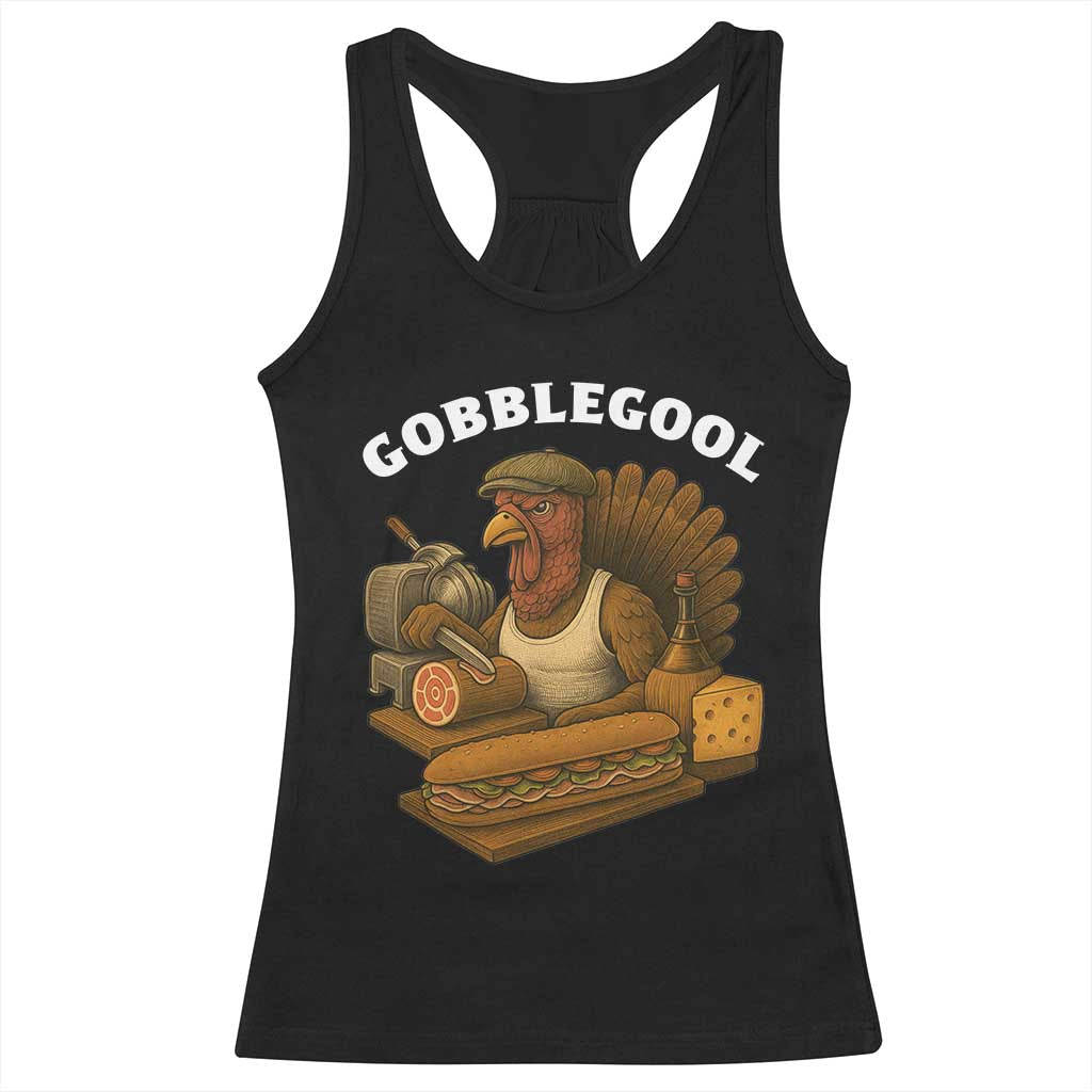 Gobblegool Funny Thanksgiving Racerback Tank Top Italian Turkey Deli Humor Sub Sandwich TS02 Black Print Your Wear