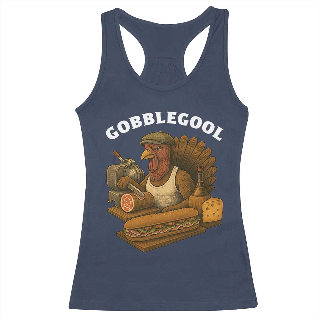 Gobblegool Funny Thanksgiving Racerback Tank Top Italian Turkey Deli Humor Sub Sandwich TS02 Navy Print Your Wear