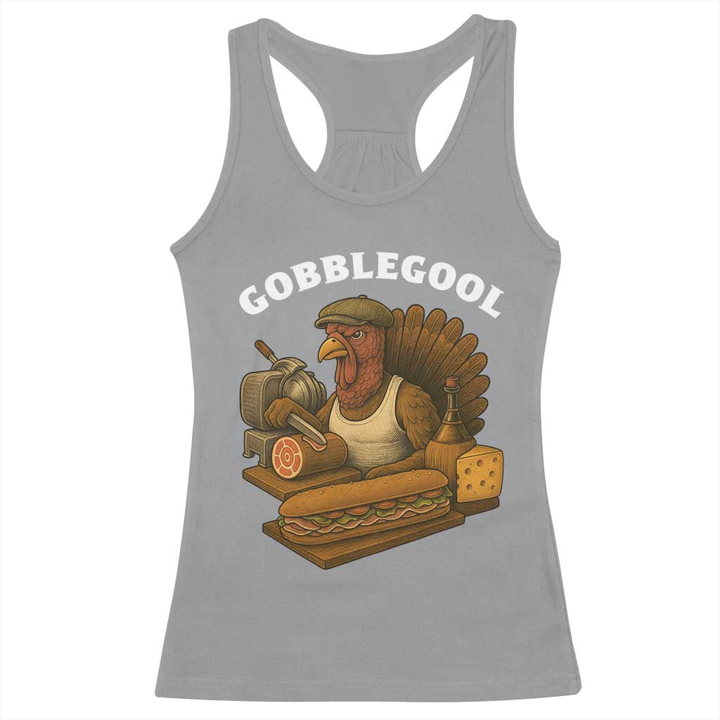 Gobblegool Funny Thanksgiving Racerback Tank Top Italian Turkey Deli Humor Sub Sandwich TS02 Sport Gray Print Your Wear