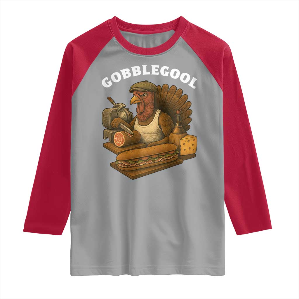 Gobblegool Funny Thanksgiving Raglan Shirt Italian Turkey Deli Humor Sub Sandwich TS02 Sport Gray Red Print Your Wear