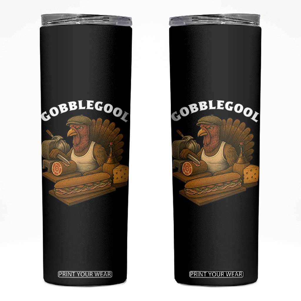 Gobblegool Funny Thanksgiving Skinny Tumbler Italian Turkey Deli Humor Sub Sandwich TS02 Black Print Your Wear