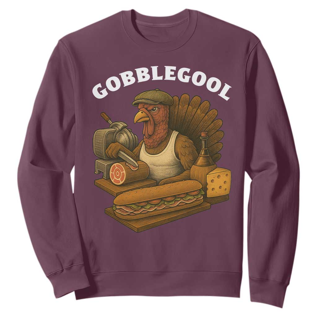 Gobblegool Funny Thanksgiving Sweatshirt Italian Turkey Deli Humor Sub Sandwich TS02 Maroon Print Your Wear