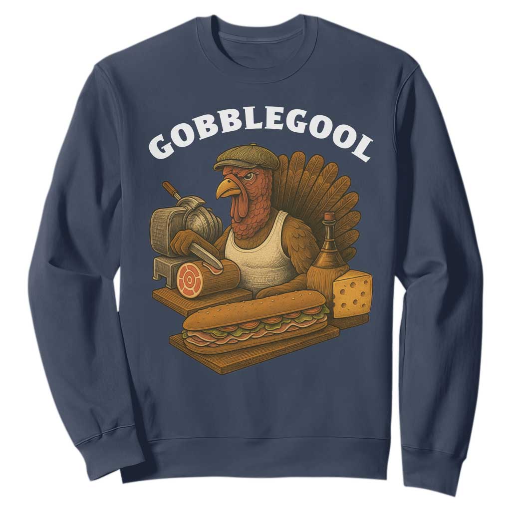 Gobblegool Funny Thanksgiving Sweatshirt Italian Turkey Deli Humor Sub Sandwich TS02 Navy Print Your Wear