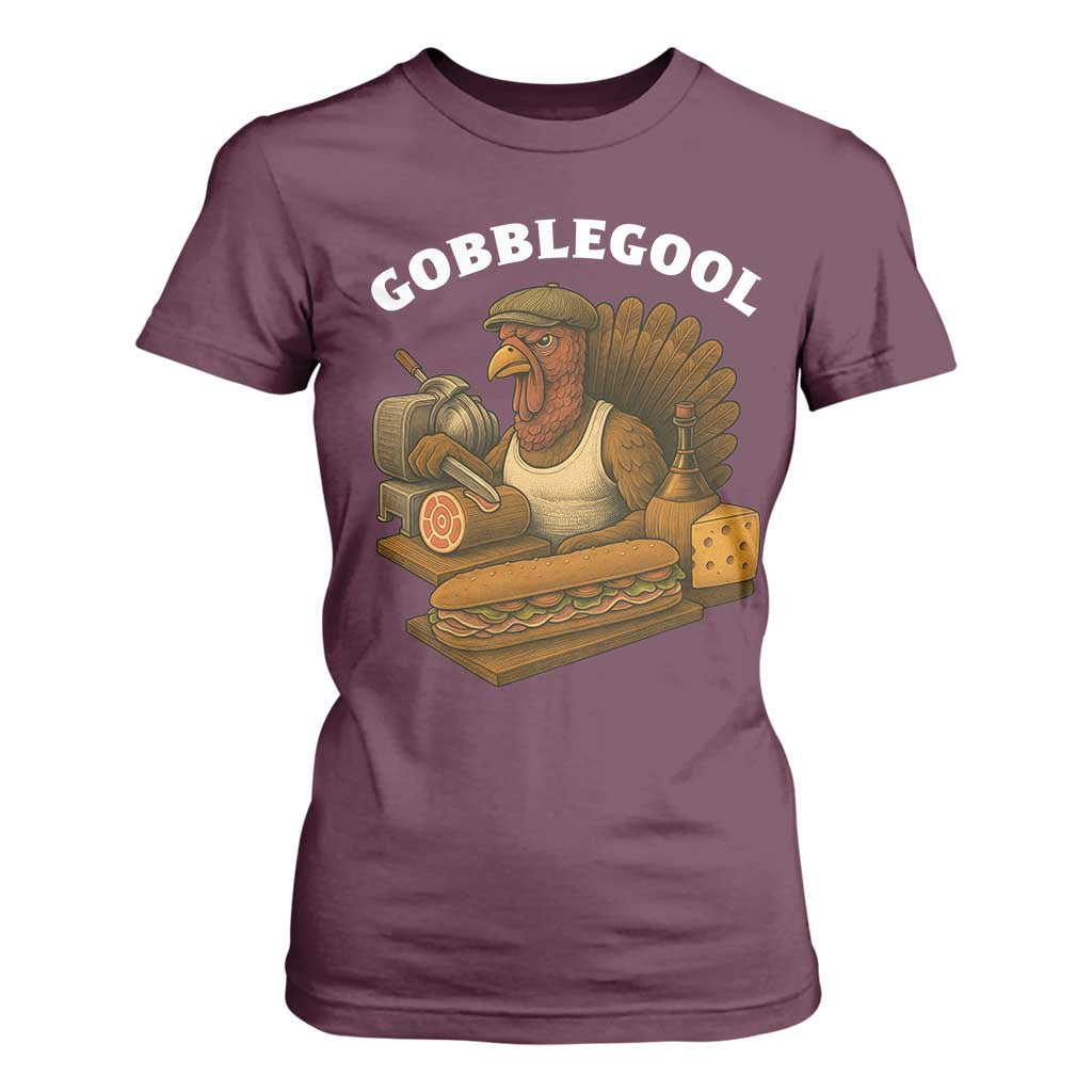 Gobblegool Funny Thanksgiving T Shirt For Women Italian Turkey Deli Humor Sub Sandwich TS02 Maroon Print Your Wear
