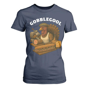 Gobblegool Funny Thanksgiving T Shirt For Women Italian Turkey Deli Humor Sub Sandwich TS02 Navy Print Your Wear