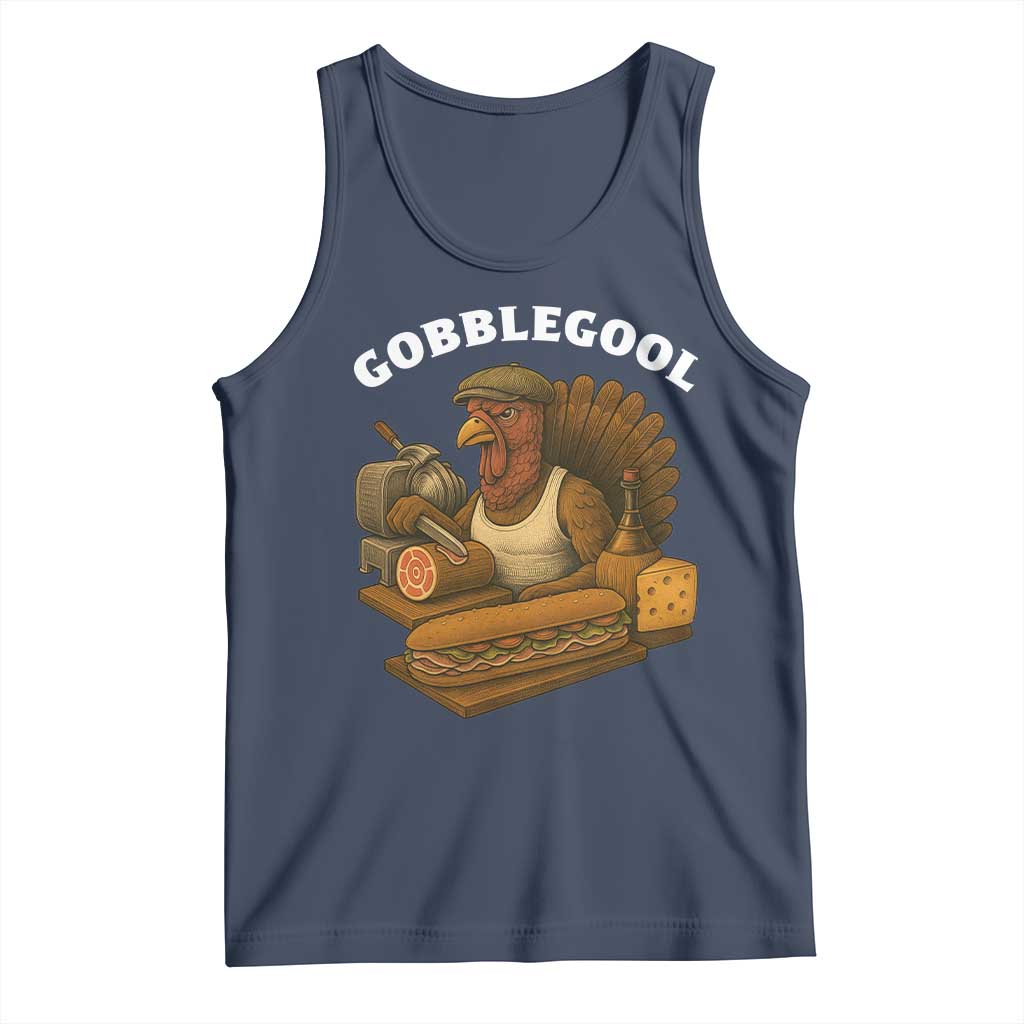 Gobblegool Funny Thanksgiving Tank Top Italian Turkey Deli Humor Sub Sandwich TS02 Navy Print Your Wear
