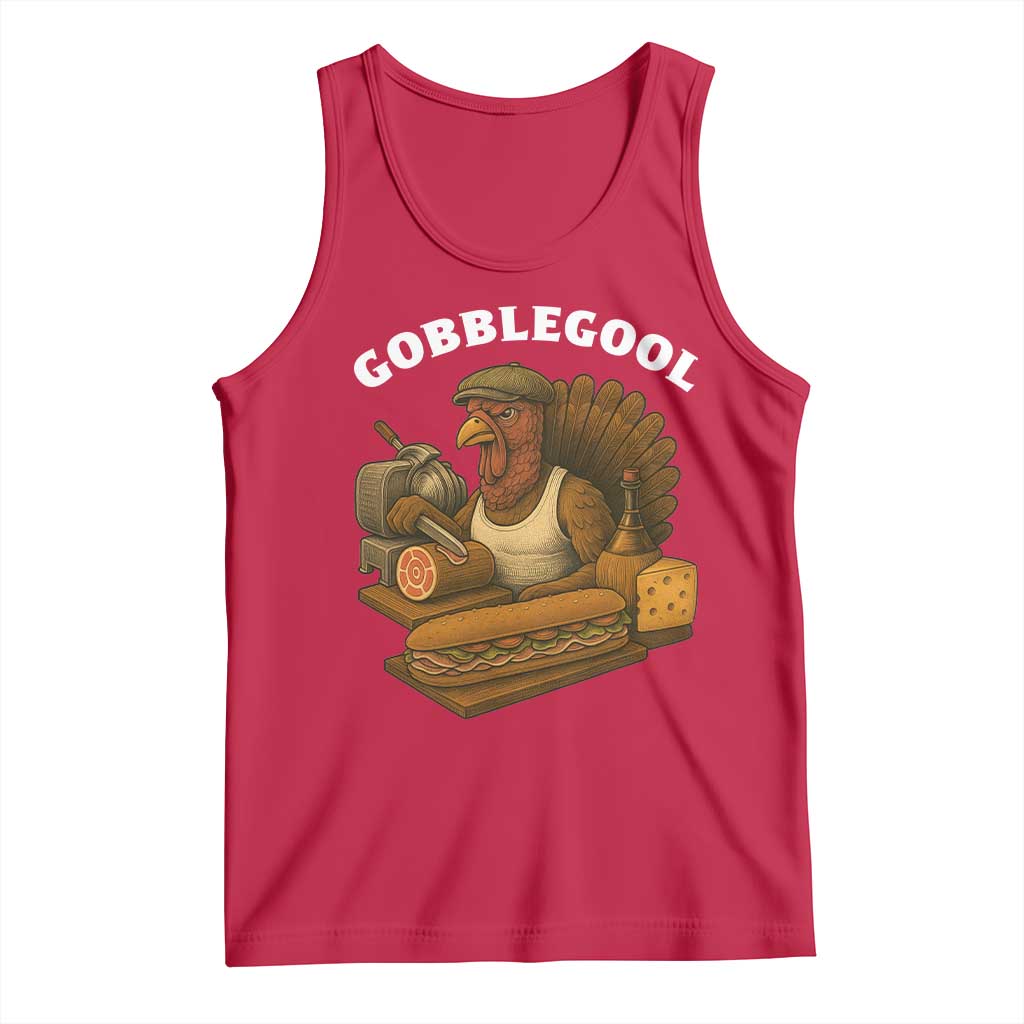 Gobblegool Funny Thanksgiving Tank Top Italian Turkey Deli Humor Sub Sandwich TS02 Red Print Your Wear
